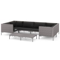 vidaXL 7 Piece Patio Lounge Set with Cushions Poly Rattan Dark Gray 3099927