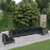 vidaXL 7 Piece Patio Lounge Set with Cushions Poly Rattan Dark Gray 3099854