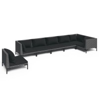 vidaXL 7 Piece Patio Lounge Set with Cushions Poly Rattan Dark Gray 3099854