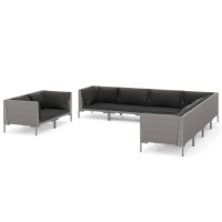 vidaXL 9 Piece Patio Lounge Set with Cushions Poly Rattan Dark Gray 3099896