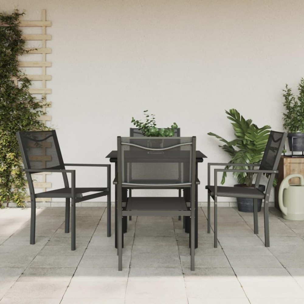 Vidaxl 5 Piece Patio Dining Set Black Steel And Textilene