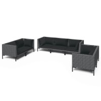 vidaXL 7 Piece Patio Lounge Set with Cushions Poly Rattan Dark Gray 3099832
