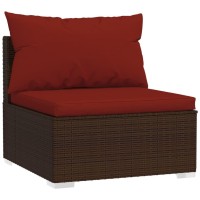 Vidaxl 10-Piece Outdoor Poly Rattan Lounge Set With Cushions - Weather-Resistant, Modular And Comfortable Patio Furniture - Brown/Cinnamon Red