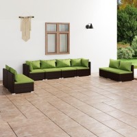 Vidaxl Patio Lounge Set, 8-Piece Outdoor Living Set With Cushions, Modular Design, Durable Structure - Poly Rattan, Steel Frame - Brown & Green.