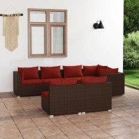 Vidaxl 7 Piece Patio Lounge Set With Cushions - Brown Poly Rattan Outdoor Furniture, Powder Coated Steel, Lightweight & Water-Resistant, Includes Comfortable Cushions For Relaxation