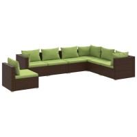 Vidaxl 7 Piece Patio Lounge Set With Cushions| Brown Poly Rattan Outdoor Seating Set| Modular Comfortable Garden Sofa For Patio, Backyard, And Poolside