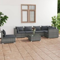 vidaXL 7 Piece Patio Lounge Set with Cushions Poly Rattan Gray 3102333