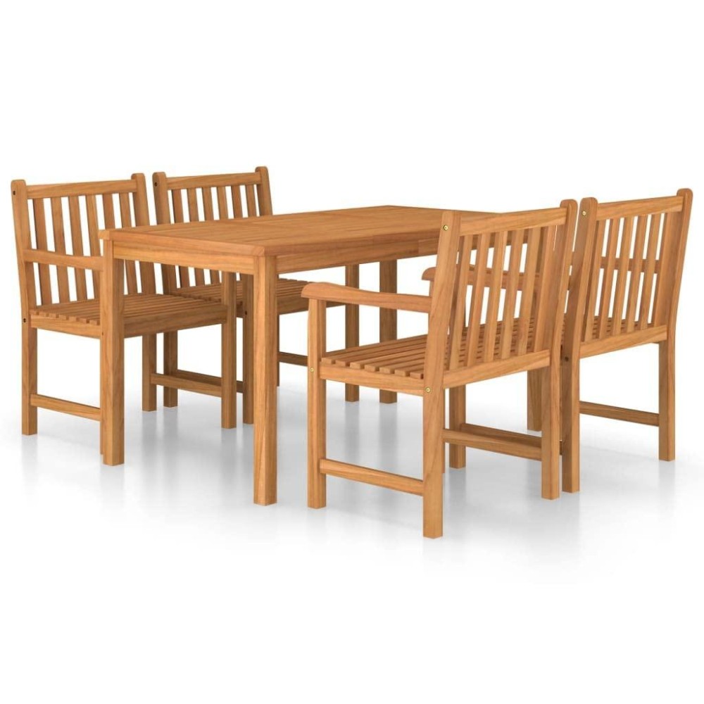 Vidaxl Solid Teak Wood Patio Dining Set - 5-Piece Outdoor Furniture Set With Weather-Resistant Finish, Includes Comfortable Chairs And Table, Perfect For Garden, Patio, Or Kitchen Spaces