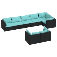 Vidaxl 8 Piece Patio Lounge Set - Trendy Poly Rattan Patio Furniture With Cushions, Water-Resistant Material, Sturdy Powder-Coated Steel Frame, Black With Water Blue Cushions