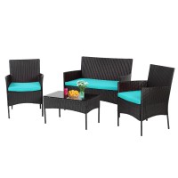 4 Pieces Conversation Set Modular Outdoor Furniture Set Water Resistant Patio Wicker Furniture Set With 3 Rattan Chairs 1 Temper