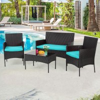 4 Pieces Conversation Set Modular Outdoor Furniture Set Water Resistant Patio Wicker Furniture Set With 3 Rattan Chairs 1 Temper