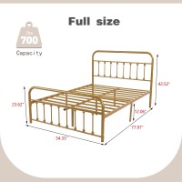 Alazyhome Classic Metal Platform Full Size Bed Frame Mattress Foundation With Victorian Style Iron-Art Headboard Under Bed Storage No Box Spring Needed Gold