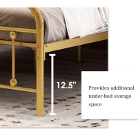 Alazyhome Classic Metal Platform Full Size Bed Frame Mattress Foundation With Victorian Style Iron-Art Headboard Under Bed Storage No Box Spring Needed Gold