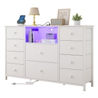 Ldttcuk Dresser With Charging Station And Led Lights Long Dresser For Bedroom Dresser Tv Stand With 10 Drawers Fabric Chest Of