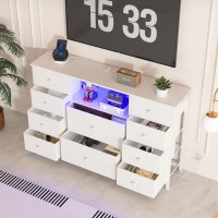 Ldttcuk Dresser With Charging Station And Led Lights Long Dresser For Bedroom Dresser Tv Stand With 10 Drawers Fabric Chest Of