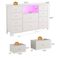 Ldttcuk Dresser With Charging Station And Led Lights Long Dresser For Bedroom Dresser Tv Stand With 10 Drawers Fabric Chest Of