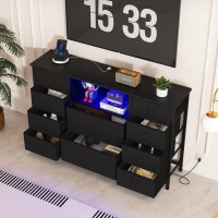 Ldttcuk Dresser With Charging Station And Led Lights Long Dresser For Bedroom Dresser Tv Stand With 10 Drawers Fabric Chest Of