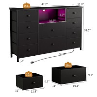 Ldttcuk Dresser With Charging Station And Led Lights Long Dresser For Bedroom Dresser Tv Stand With 10 Drawers Fabric Chest Of