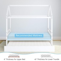 Gorelax Twin House Bed With Trundle, Wooden Bed Frame With Roof, Kids Twin Platform Bed Frame For Boys Girls Bedroom, No Box Spring Needed (White, Twin Size House Bed)