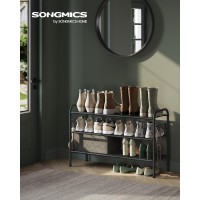 Songmics Shoe Rack 3Tier Shoe Organizer Metal Shoe Shelf Storage With 4 Side Hooks Holds 15 Pairs Of Shoes Heightadjustabl