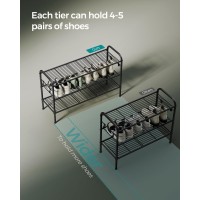 Songmics Shoe Rack 3Tier Shoe Organizer Metal Shoe Shelf Storage With 4 Side Hooks Holds 15 Pairs Of Shoes Heightadjustabl