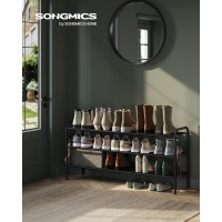 Songmics Shoe Rack 3Tier Shoe Organizer Metal Shoe Shelf Storage With 4 Side Hooks Holds 18 Pairs Of Shoes Heightadjustabl