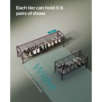 Songmics Shoe Rack 2Tier Shoe Organizer Metal Shoe Shelf Storage With 4 Side Hooks Holds 12 Pairs Of Shoes Heightadjustabl