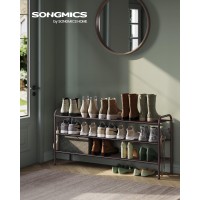 Songmics Shoe Rack 3Tier Shoe Organizer Metal Shoe Shelf Storage With 4 Side Hooks Holds 18 Pairs Of Shoes Heightadjustabl