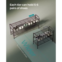 Songmics Shoe Rack 3Tier Shoe Organizer Metal Shoe Shelf Storage With 4 Side Hooks Holds 18 Pairs Of Shoes Heightadjustabl