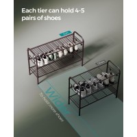 Songmics Shoe Rack 3Tier Shoe Organizer Metal Shoe Shelf Storage With 4 Side Hooks Holds 15 Pairs Of Shoes Heightadjustabl