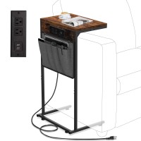 Evermagin C Shaped End Table With Charging Station Small Couch Side Table With Storage Bag Power Outlet And Usb Sturdy Slide