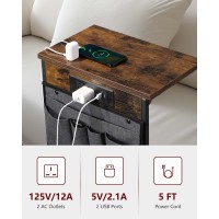 Evermagin C Shaped End Table With Charging Station Small Couch Side Table With Storage Bag Power Outlet And Usb Sturdy Slide