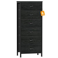 Furnulem Tall Dresser With 6 Drawers Vertical Bedside End Table Chest For Bedroom Black Storage Tower Dorm Nightstand With Fab