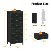 Furnulem Tall Dresser With 6 Drawers Vertical Bedside End Table Chest For Bedroom Black Storage Tower Dorm Nightstand With Fab