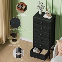 Furnulem Tall Dresser With 6 Drawers Vertical Bedside End Table Chest For Bedroom Black Storage Tower Dorm Nightstand With Fab