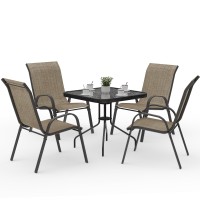 Amopatio Outdoor Dining Set Of 5  Patio Table And Chairs Set  Textured Glass Tabletop  4 Stackable Patio Chairs  Patio Furniture  Balcony  Porch  Lawn- Brown