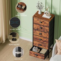 Furnulem Tall Dresser With 6 Drawers Vertical End Table And Nightstand For Bedroom Industrial Dorm Bedside Furniture With Fabric