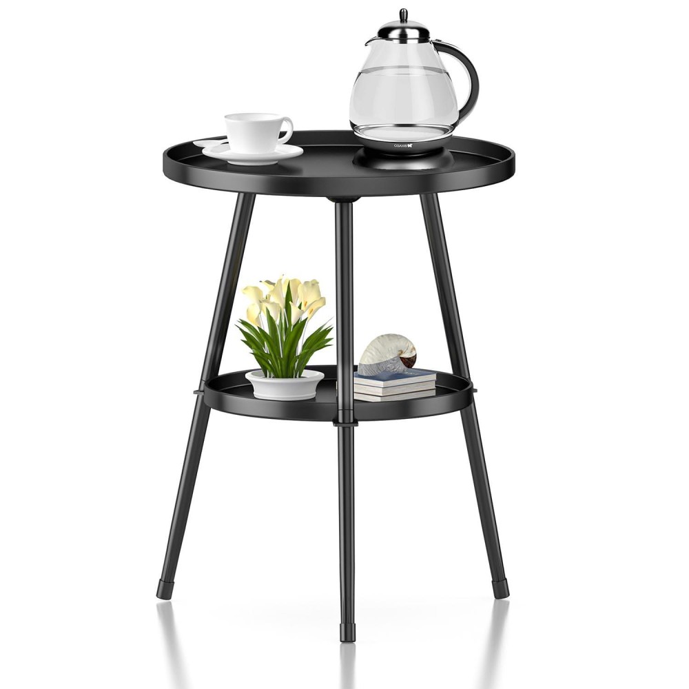 Round Metal Side Table Small End Table For Indoor Outdoor Mid Century Modern Decor Black