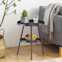 Round Metal Side Table Small End Table For Indoor Outdoor Mid Century Modern Decor Black