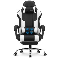 Gtplayer Gaming Chair Computer Chair With Footrest And Lumbar Support Height Adjustable Game Chair With 360Swivel Seat And He