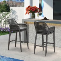 Purple Leaf Outdoor 29 Bar Stools Set Of 2 Boho Patio Bar Height Chair With Cushion And Back For Outdoor And Indoor Garden