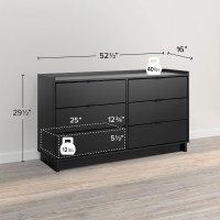 Prepac Simply Modern 6Drawer Double Dresser For Bedroom Chest Of Drawers Modern Bedroom Furniture 525 Wide X 16 Deep