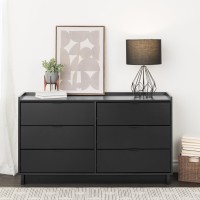 Prepac Simply Modern 6Drawer Double Dresser For Bedroom Chest Of Drawers Modern Bedroom Furniture 525 Wide X 16 Deep