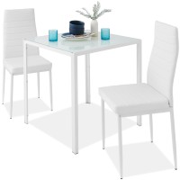 Best Choice Products 3Piece Glass Dining Set Modern Kitchen Table Furniture For Dining Room Dinette Compact Spacesaving Wg