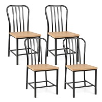 Giantex Dining Chairs Set Of 4, Farmhouse Kitchen Chairs With Slat Back, Solid Metal Frame, Dining Side Chairs W/Extra Wide Wooden Seat 18