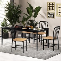 Giantex Dining Chairs Set Of 4, Farmhouse Kitchen Chairs With Slat Back, Solid Metal Frame, Dining Side Chairs W/Extra Wide Wooden Seat 18