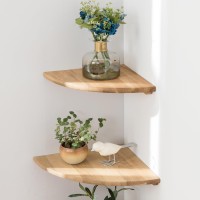 Corner Shelves Floating Corner Shelf Set Of 2 7Inch Solid Oak Wood Corner Wall Shelves Round End Wall Mount Display Shelf Wit