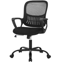Office Chair, Computer Gaming Chair With Arms, Ergonomic Home Office Desk Chairs With Wheels, Mid-Back Task Rolling Chair With Lumbar Support, Comfy Mesh Swivel Executive Chair