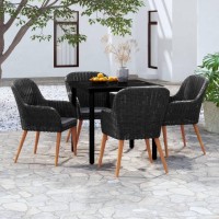 Vidaxl 5-Piece Patio Dining Set | Outdoor Furniture Set With Cushions, Glass Tabletop | Black Poly Rattan And Powder-Coated Steel Frame