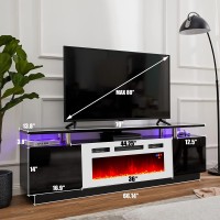 Amerlife Fireplace Tv Stand With 36 White Fireplace 70 Modern High Gloss Fireplace Entertainment Center Led Lights 2 Tier